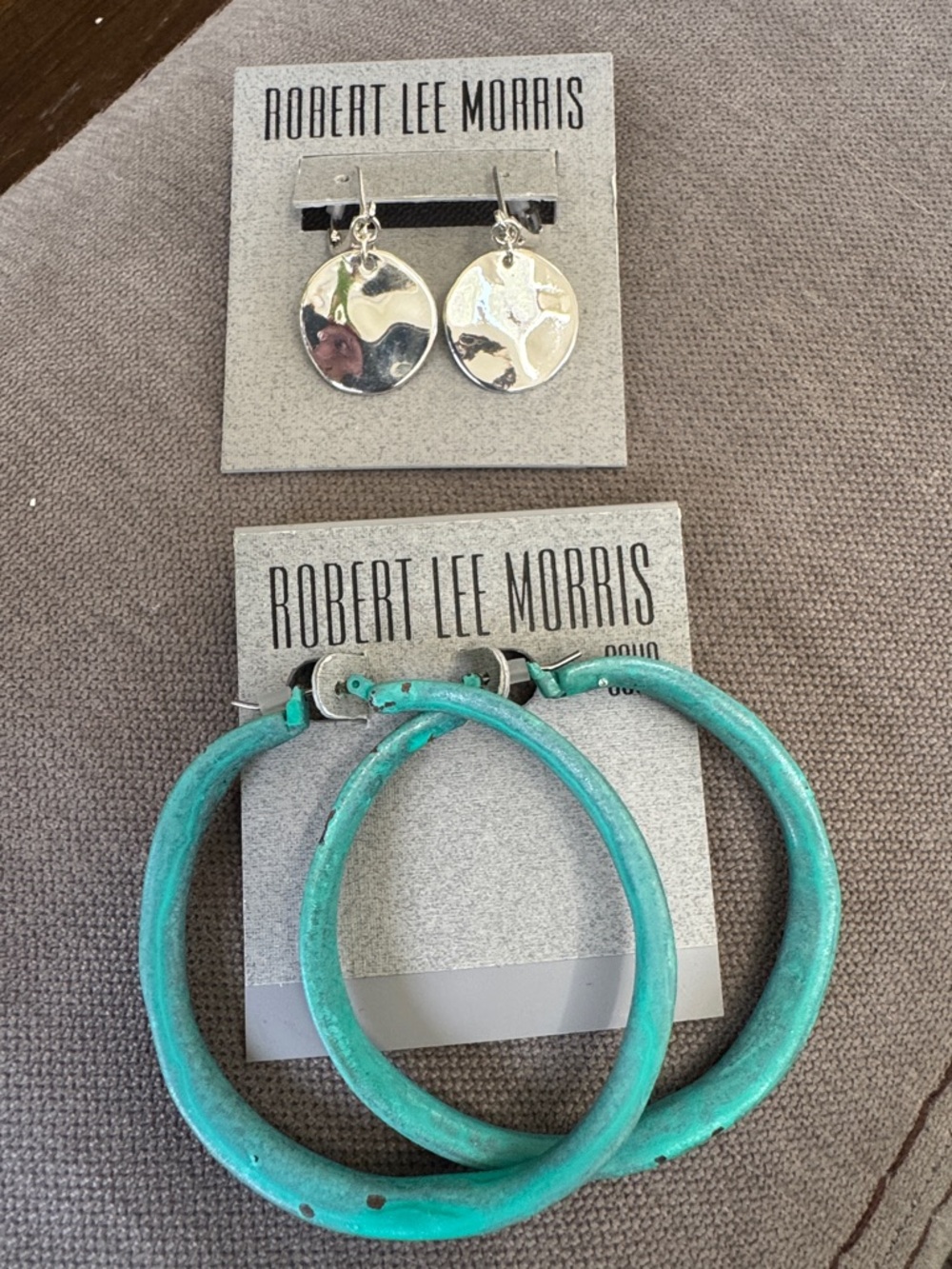 Robert Lee Morris Silver Disc Earrings and Turquoise Hoop Earrings